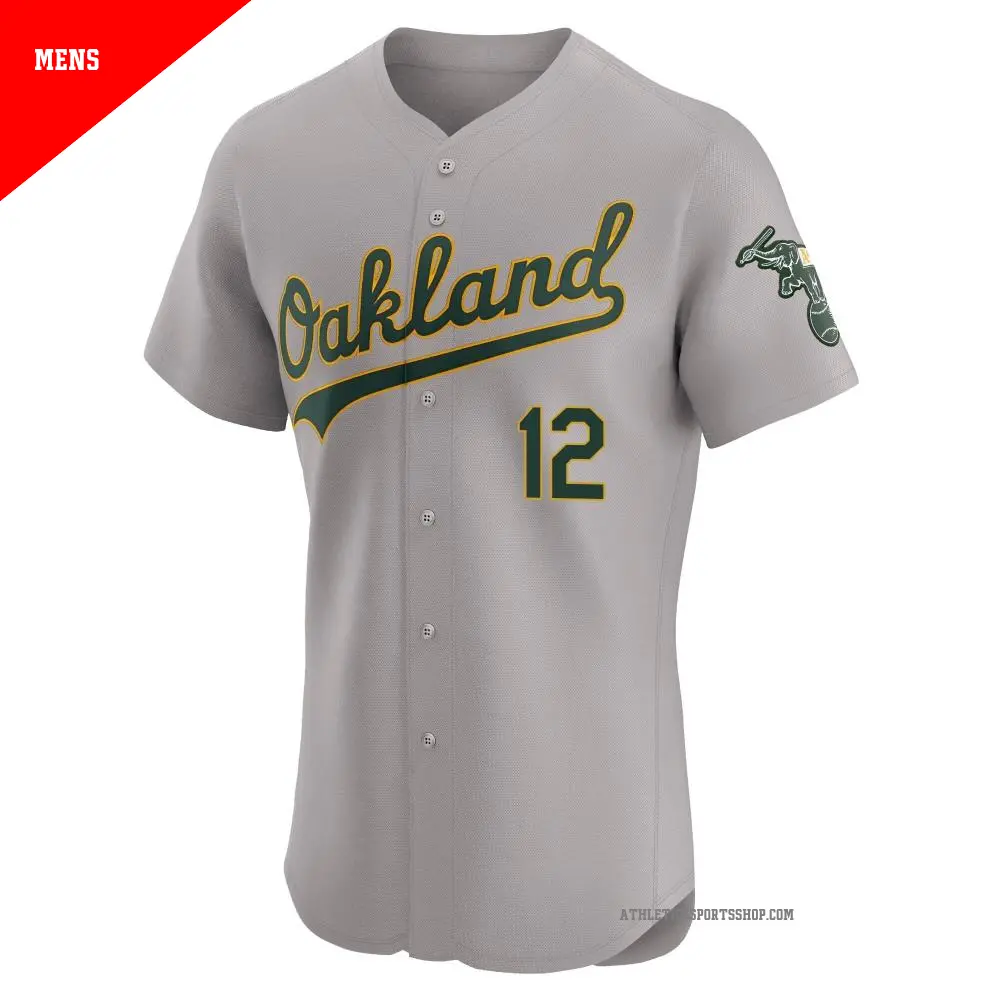 Men's #12 Max Schuemann Oakland Athletics Gray Elite Road Jersey