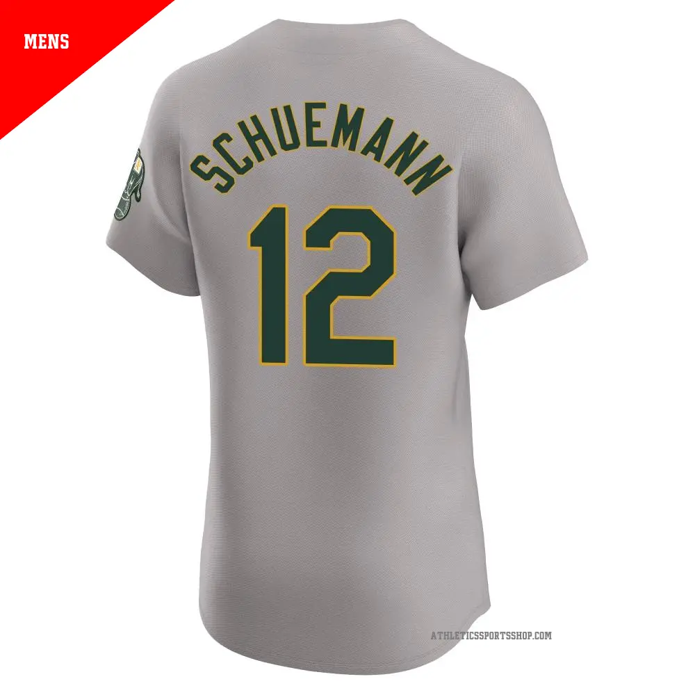 Men's #12 Max Schuemann Oakland Athletics Gray Elite Road Jersey