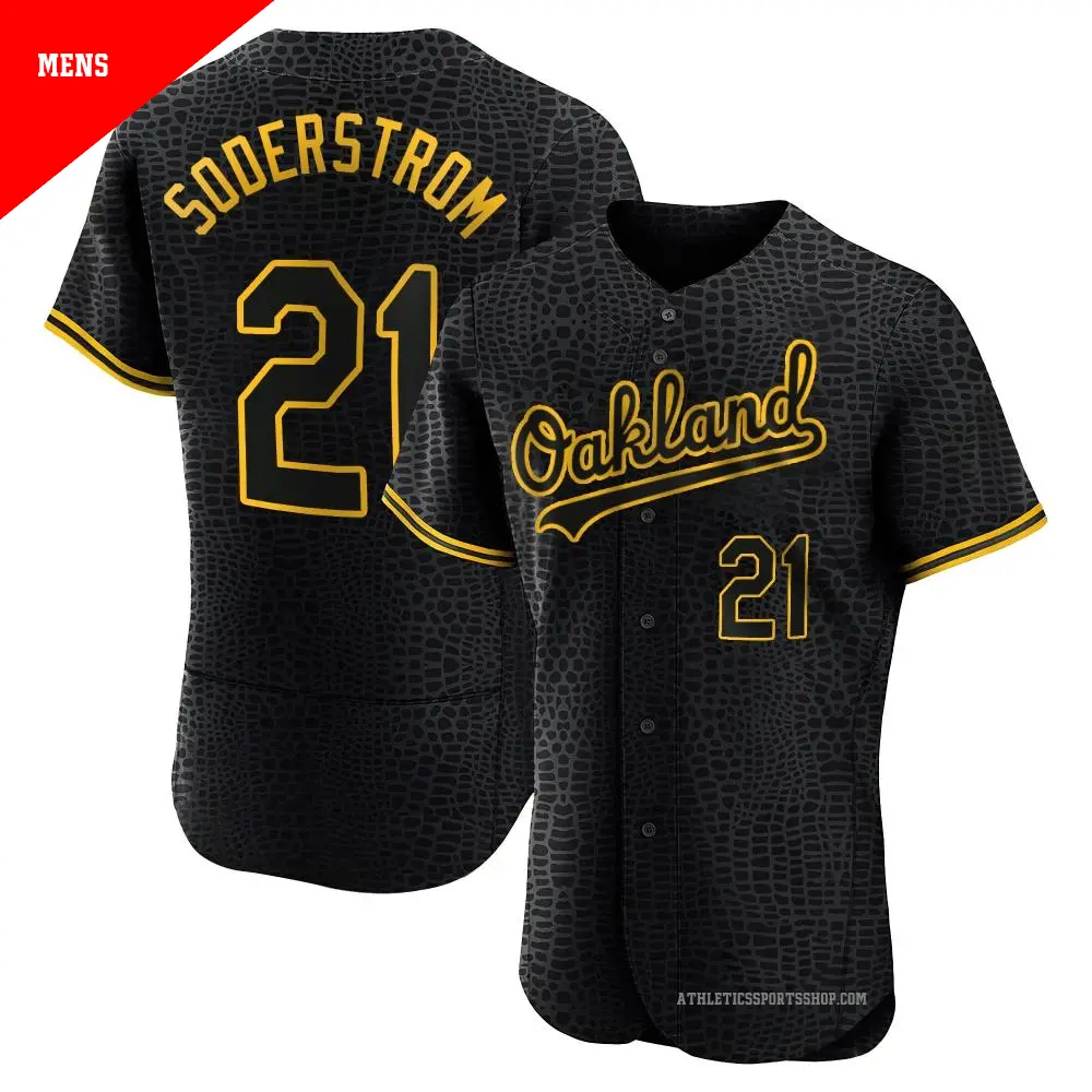 Men's ＃21 Tyler Soderstrom Oakland Athletics Black Authentic Snake Skin City Jersey