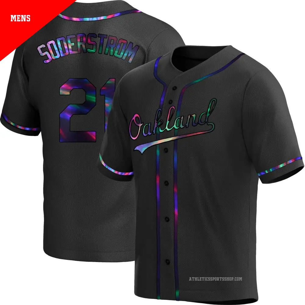 Men's ＃21 Tyler Soderstrom Oakland Athletics Black Replica Holographic Alternate Jersey