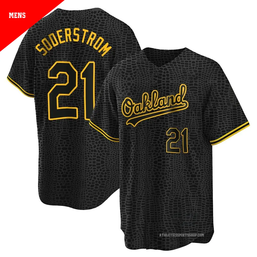 Men's ＃21 Tyler Soderstrom Oakland Athletics Black Replica Snake Skin City Jersey