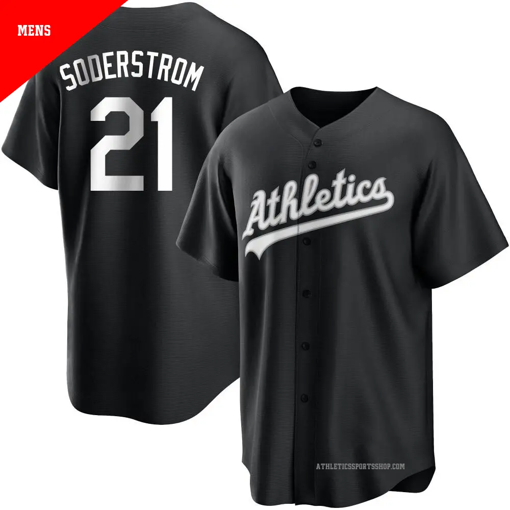 Men's ＃21 Tyler Soderstrom Oakland Athletics Black/White Replica Jersey