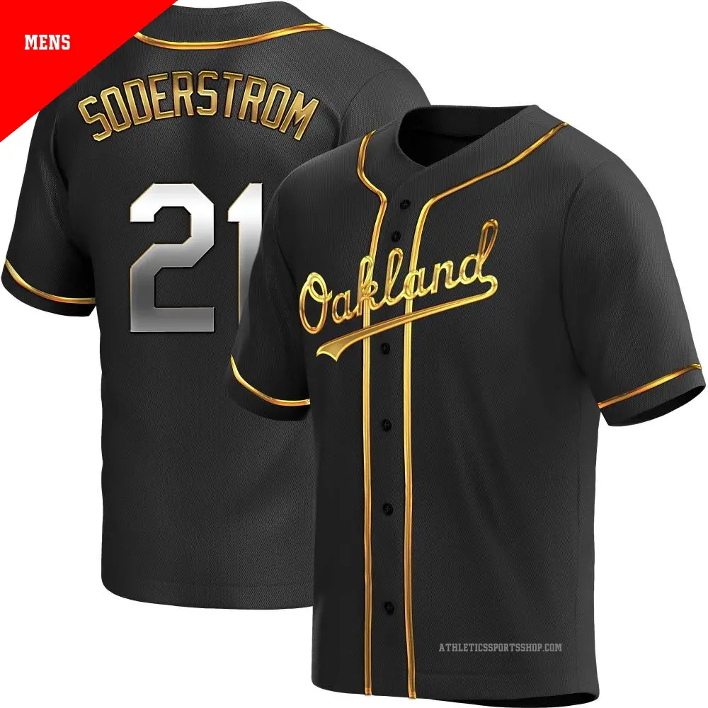 Men's ＃21 Tyler Soderstrom Oakland Athletics Gold Replica Black en Alternate Jersey