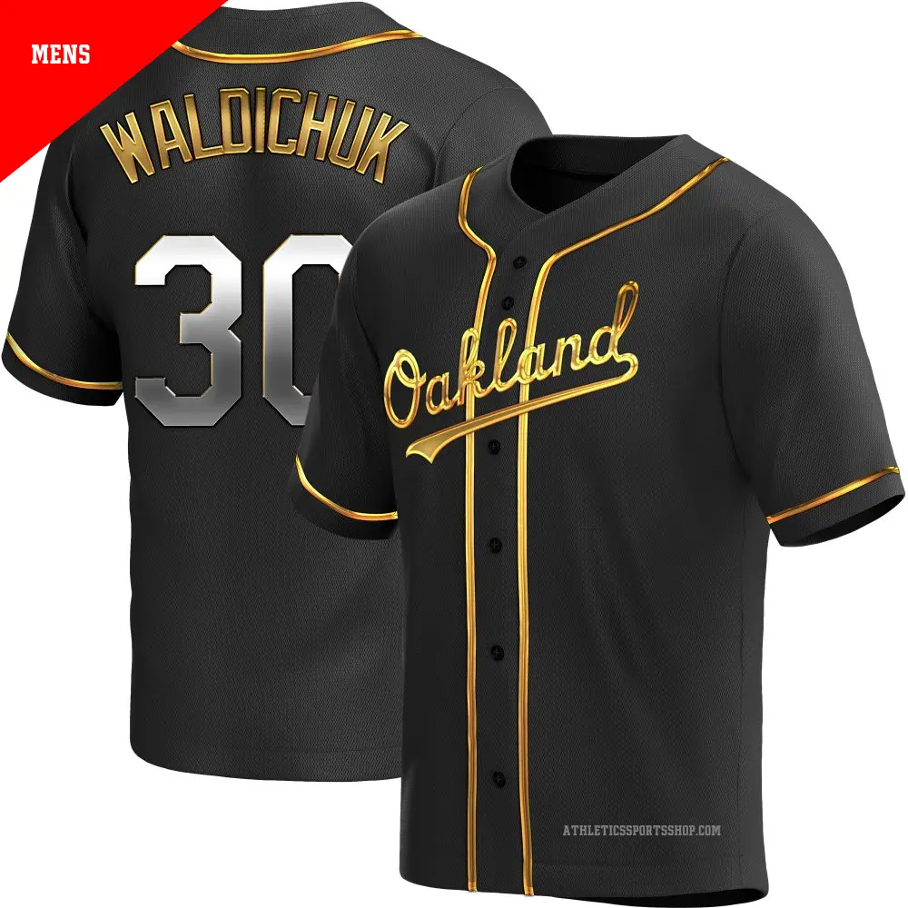 Men's ＃30 Ken Waldichuk Oakland Athletics Gold Replica Black en Alternate Jersey