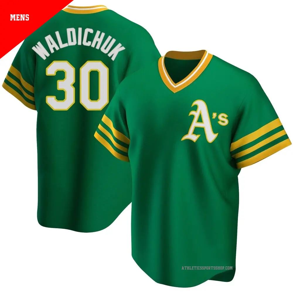 Men's ＃30 Ken Waldichuk Oakland Athletics Green Replica R Kelly Road Cooperstown Collection Jersey