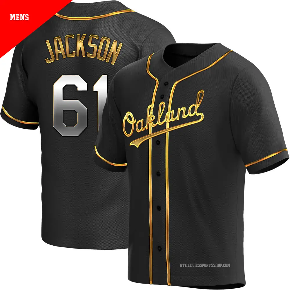 Men's ＃61 Zach Jackson Oakland Athletics Gold Replica Black en Alternate Jersey