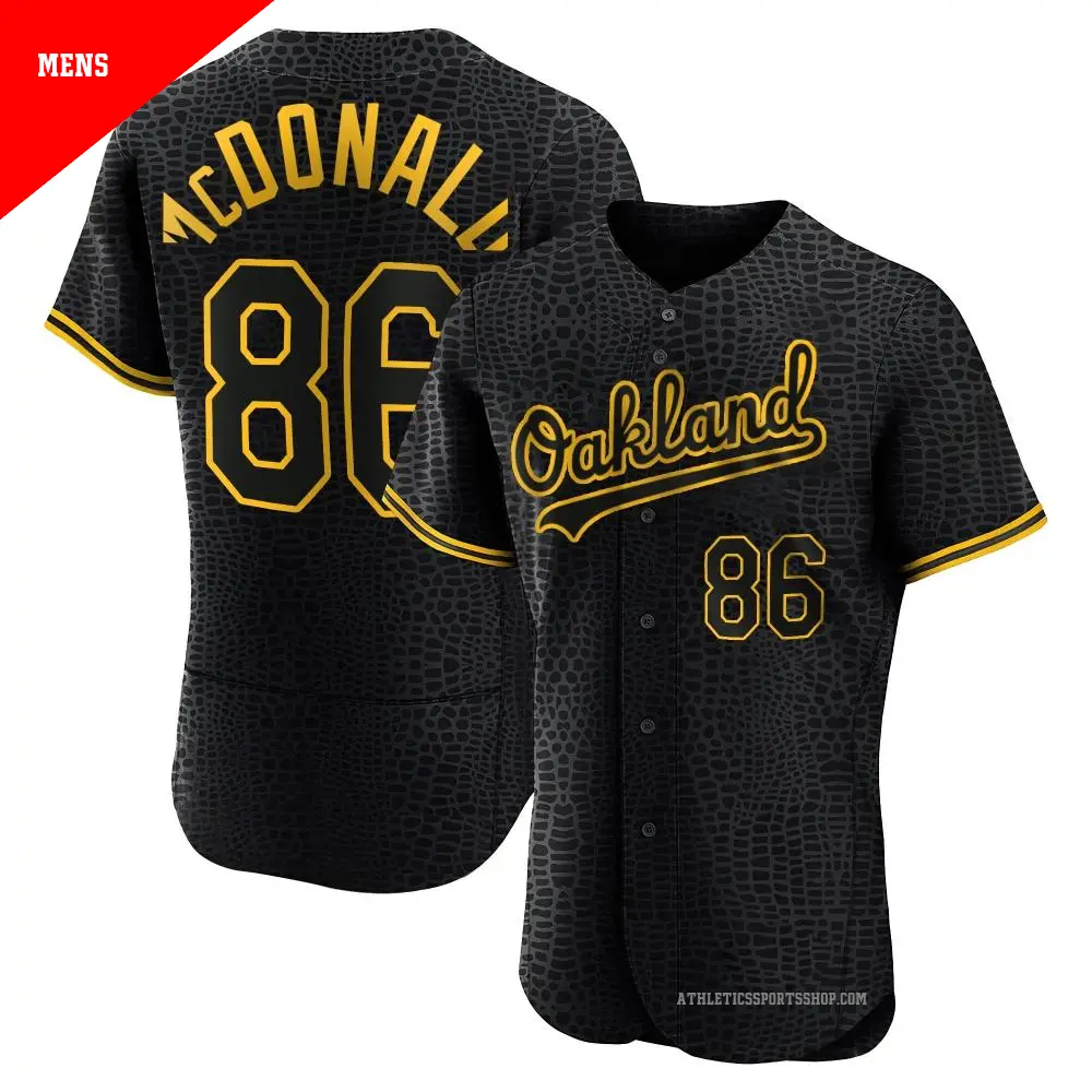 Men's ＃86 Mickey McDonald Oakland Athletics Black Authentic Snake Skin City Jersey