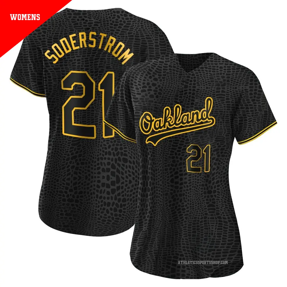 Women's ＃21 Tyler Soderstrom Oakland Athletics Black Authentic Snake Skin City Jersey