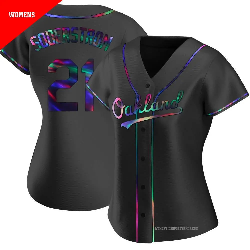 Women's ＃21 Tyler Soderstrom Oakland Athletics Black Replica Holographic Alternate Jersey