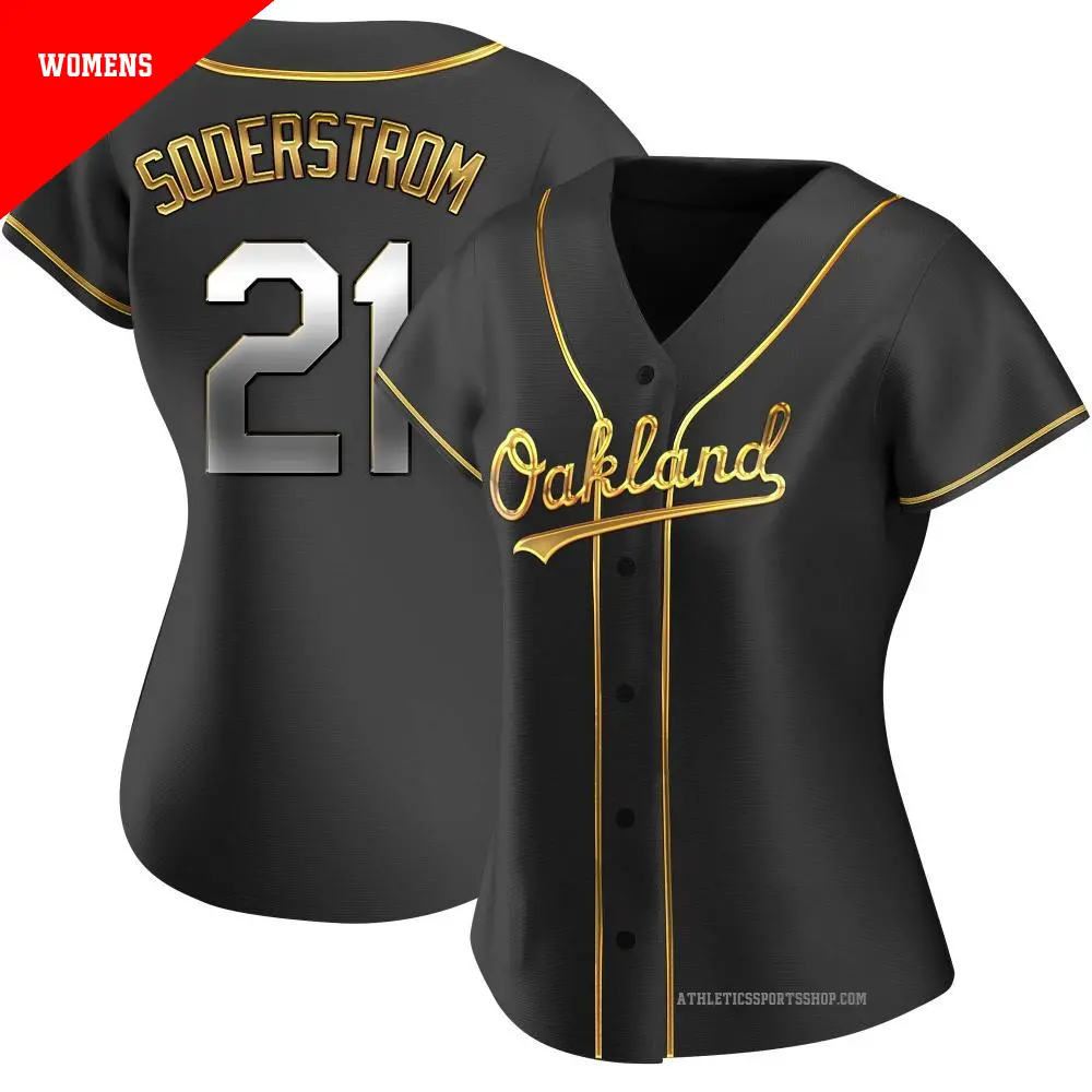 Women's ＃21 Tyler Soderstrom Oakland Athletics Gold Replica Black en Alternate Jersey