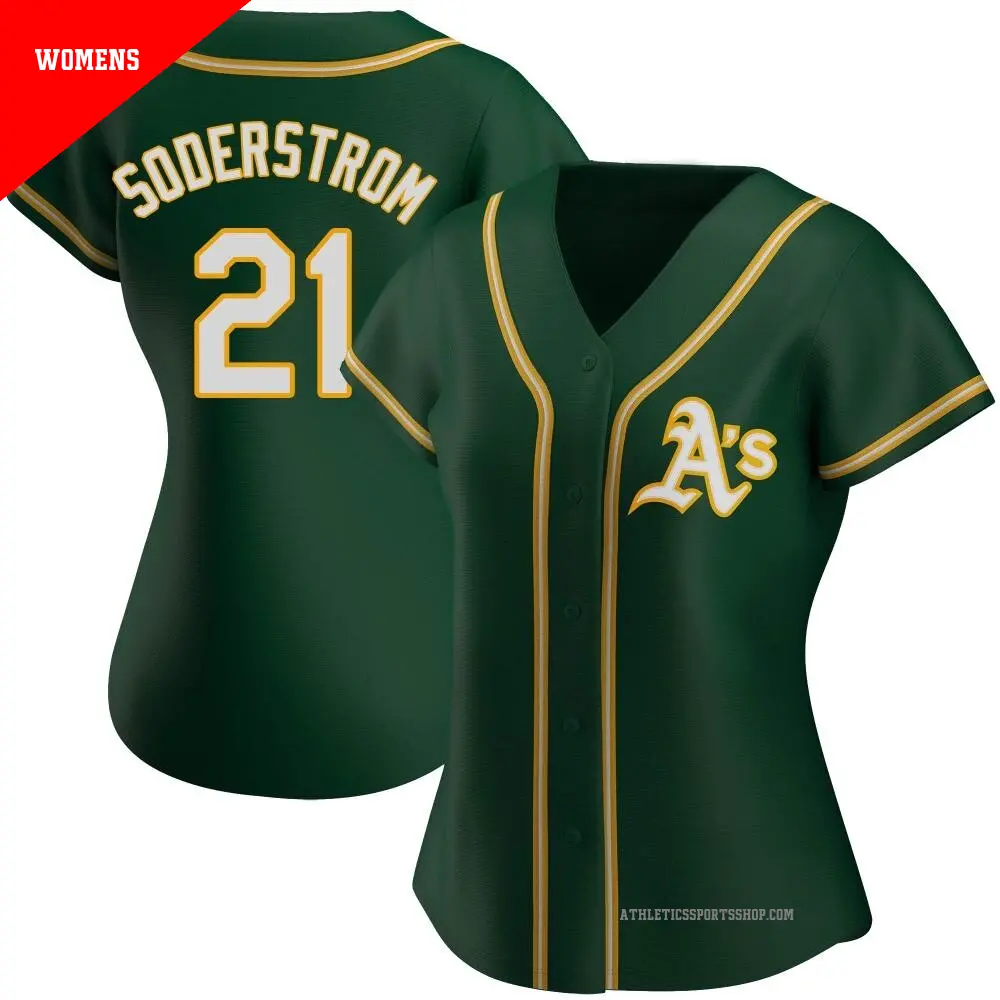 Women's ＃21 Tyler Soderstrom Oakland Athletics Green Authentic Alternate Jersey