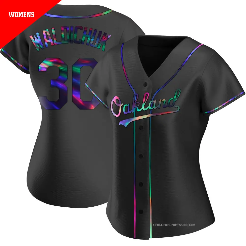 Women's ＃30 Ken Waldichuk Oakland Athletics Black Replica Holographic Alternate Jersey