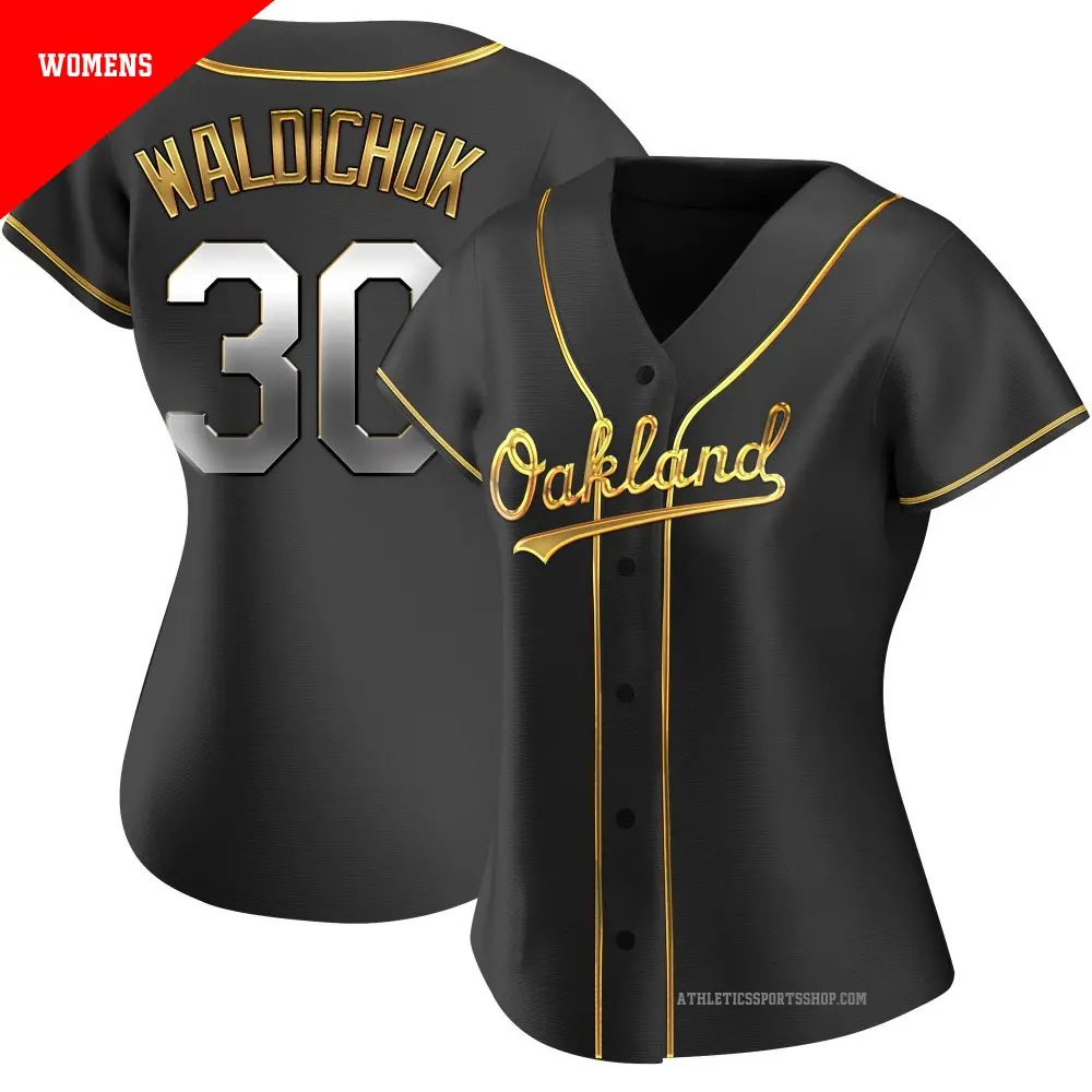 Women's ＃30 Ken Waldichuk Oakland Athletics Gold Replica Black en Alternate Jersey