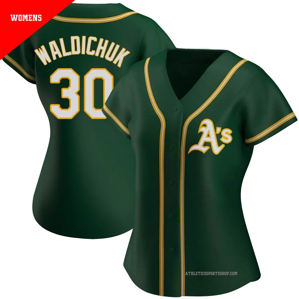 Women's ＃30 Ken Waldichuk Oakland Athletics Green Authentic Alternate Jersey