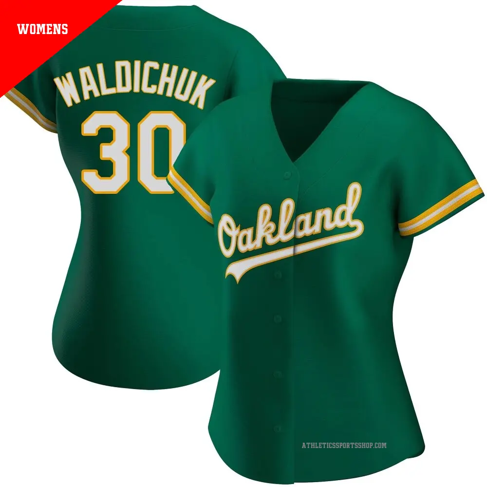 Women's ＃30 Ken Waldichuk Oakland Athletics Green Authentic Kelly Alternate Jersey