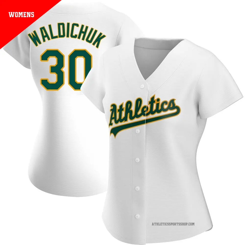 Women's ＃30 Ken Waldichuk Oakland Athletics White Authentic Home Jersey