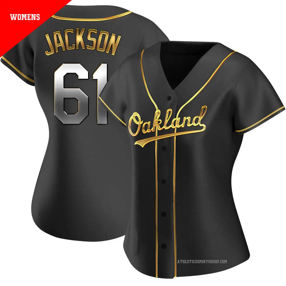 Women's ＃61 Zach Jackson Oakland Athletics Gold Replica Black en Alternate Jersey