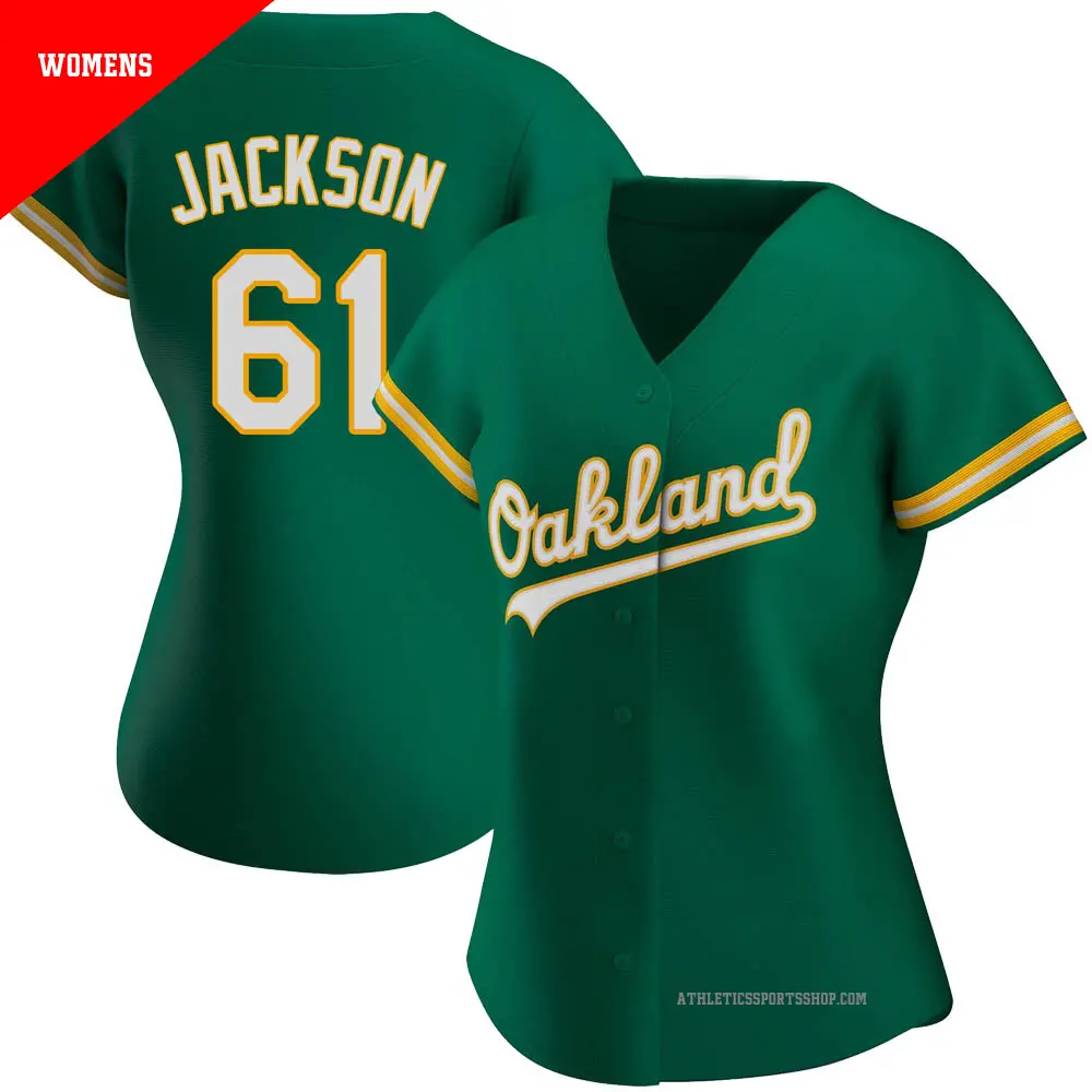 Women's ＃61 Zach Jackson Oakland Athletics Green Authentic Kelly Alternate Jersey