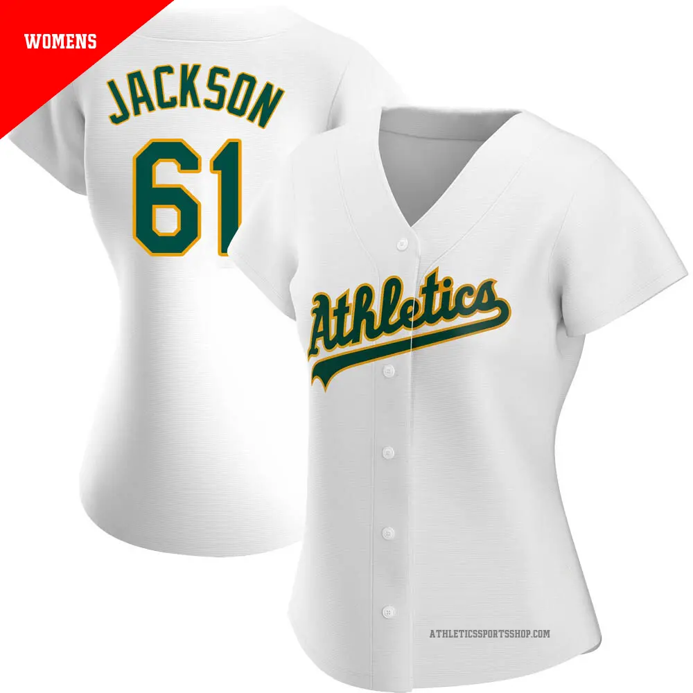 Women's ＃61 Zach Jackson Oakland Athletics White Authentic Home Jersey