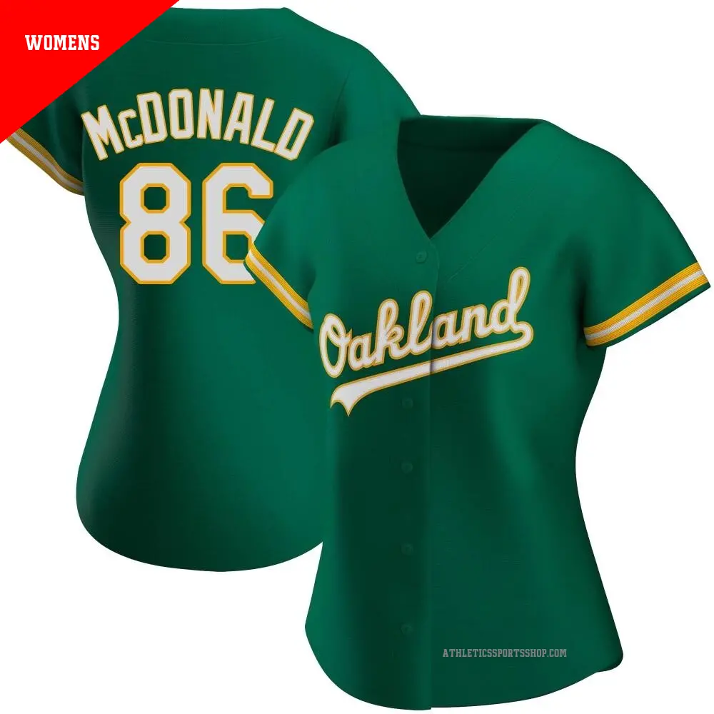 Women's ＃86 Mickey McDonald Oakland Athletics Green Replica Kelly Alternate Jersey