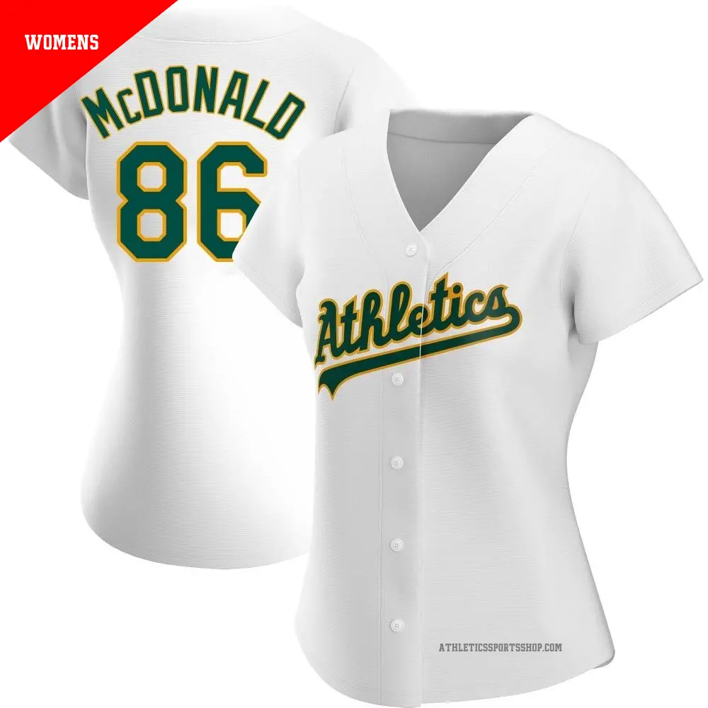 Women's ＃86 Mickey McDonald Oakland Athletics White Authentic Home Jersey