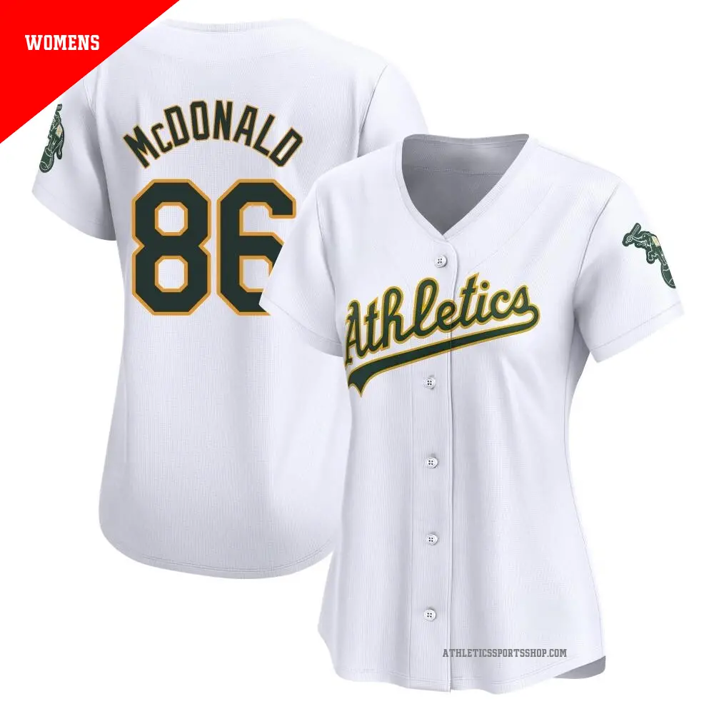 Women's ＃86 Mickey McDonald Oakland Athletics White Limited Home Jersey