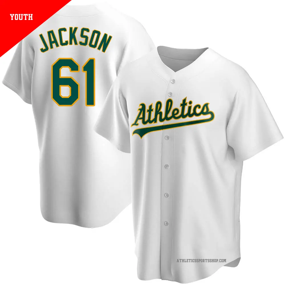 Youth ＃61 Zach Jackson Oakland Athletics White Replica Home Jersey