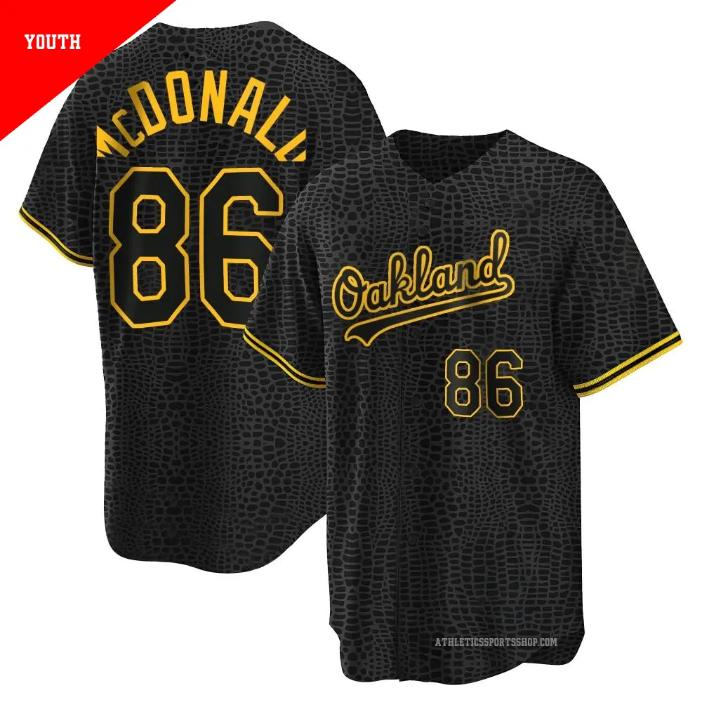 Youth ＃86 Mickey McDonald Oakland Athletics Black Replica Snake Skin City Jersey